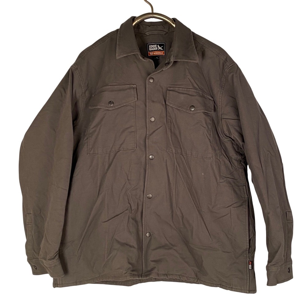 Eddie Bauer Workwear Men's XL Insulated Field Jacket Brown Cotton Snap Front